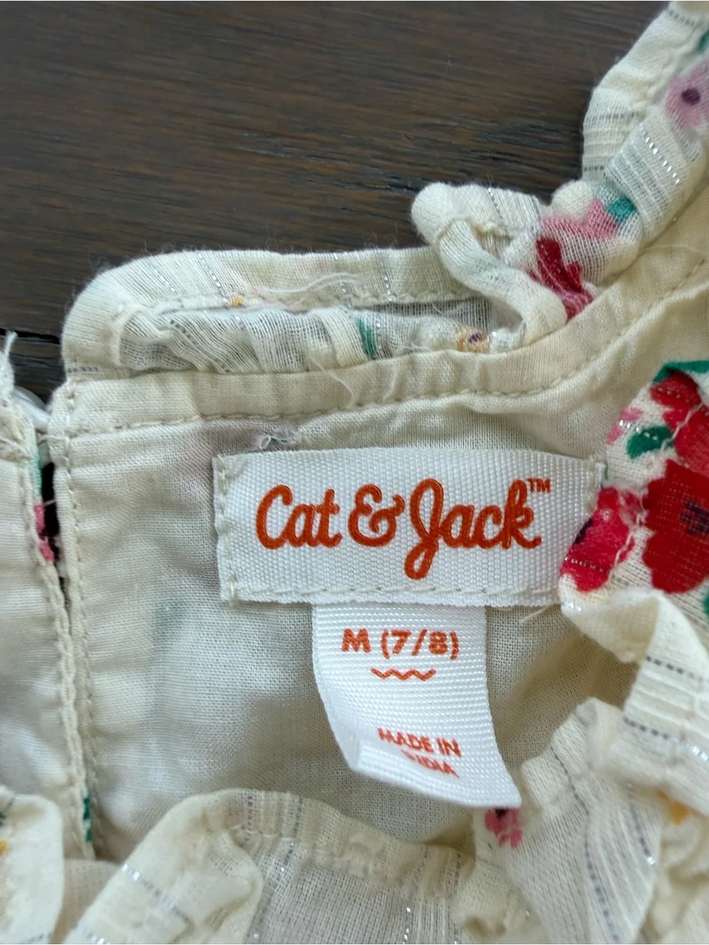 Cat & Jack Cream Dress with Red Floral Print and Ruffled Neckline